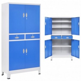 Armoire de bureau avec 4 portes Métal 90x40x180 cm Gris et bleu
