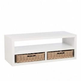 Table de salon rectangulaire + 2 paniers en bois blanc 120x50cm