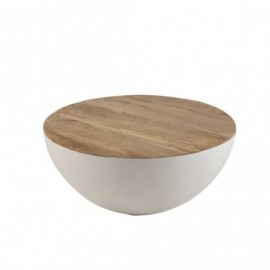 Table basse ronde en bois de manguier naturel et blanc