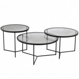 Tables gigognes cercles x3 métal noir et verre