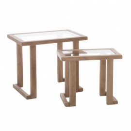 Tables gigognes rectangulaires x2 en bois et verre