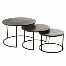 Tables gigognes rondes x3 aluminium style antique noir et vert