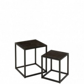 Tables gigognes x2s basses carrées métal noir