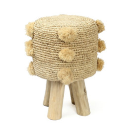 Tabouret À Pompons En Raphia