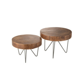 Tables Paulownia Brun Set De 2