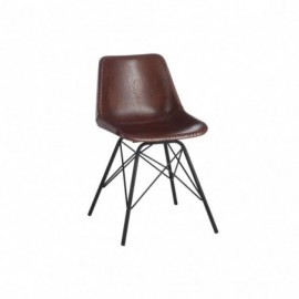 Chaise de table loft cuir en métal marron foncé et noir